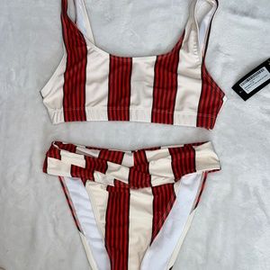 Nasty Gal Red and Black Stripe High Waste Binki Size 6 (M)